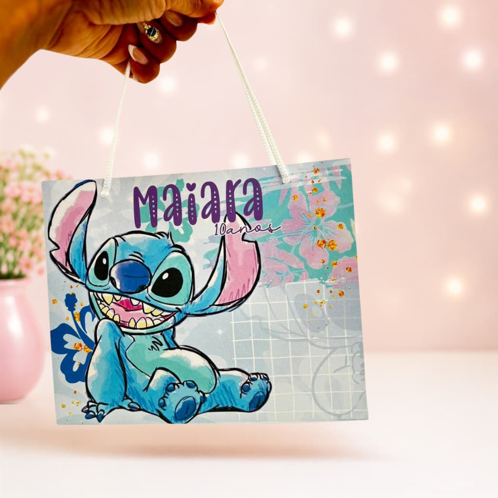 Sacolinha Personalizada Stitch com Nome | Lembrancinha Infantil para Festas  | PEGUE E MONTE