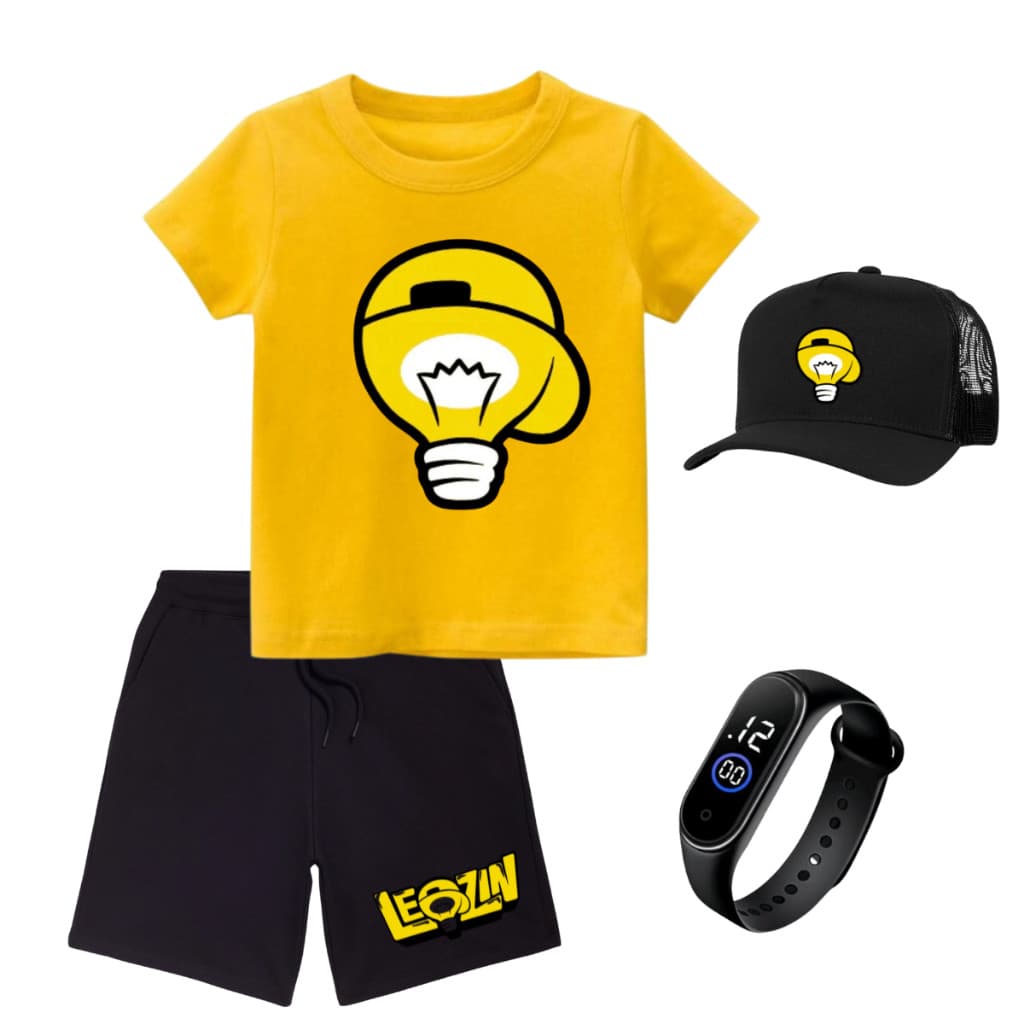 CONJUNTO CAMISA E BERMUDA LEOZINHO TURMA EMILY VICK BONE RELOGIO A PRONTA ENTREGA