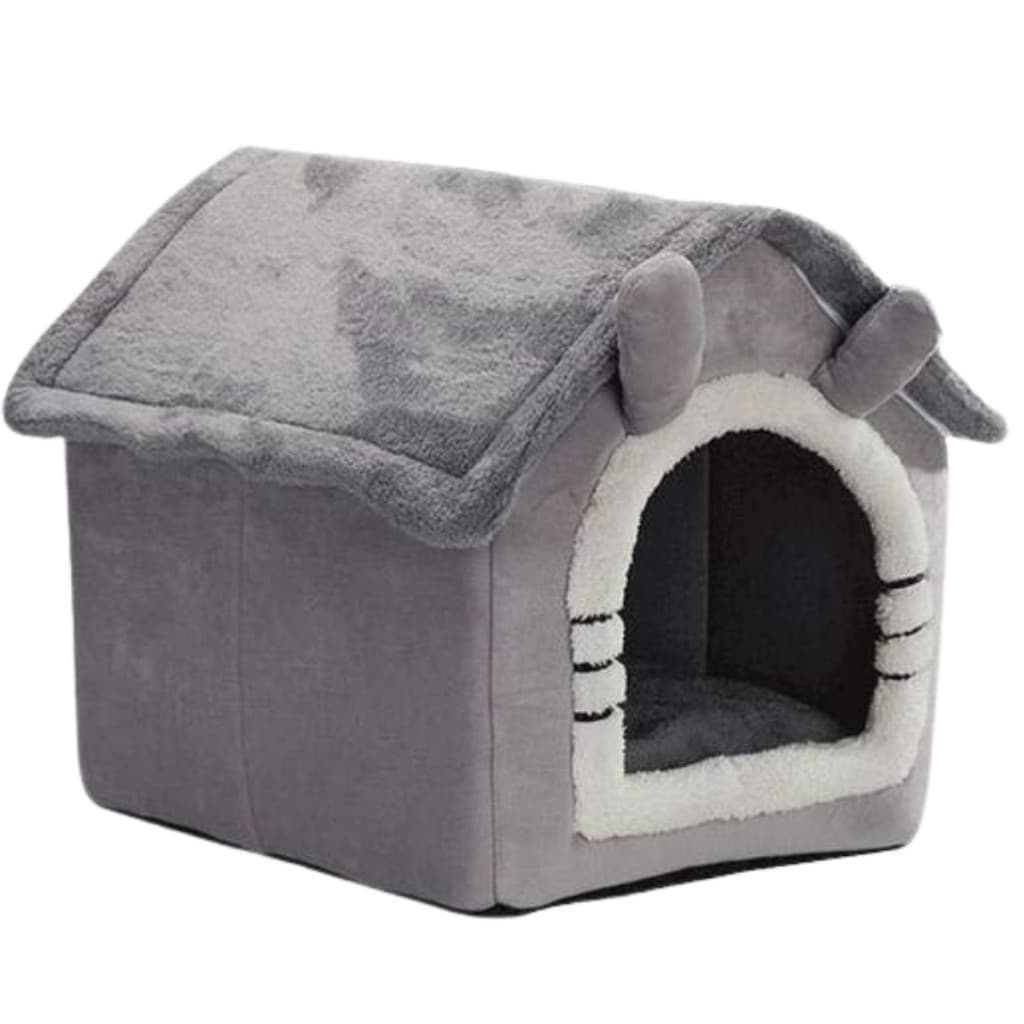 Casinha Cama Pet Macia Pelúcia Cinza Cabana Tenda Cães Gatos