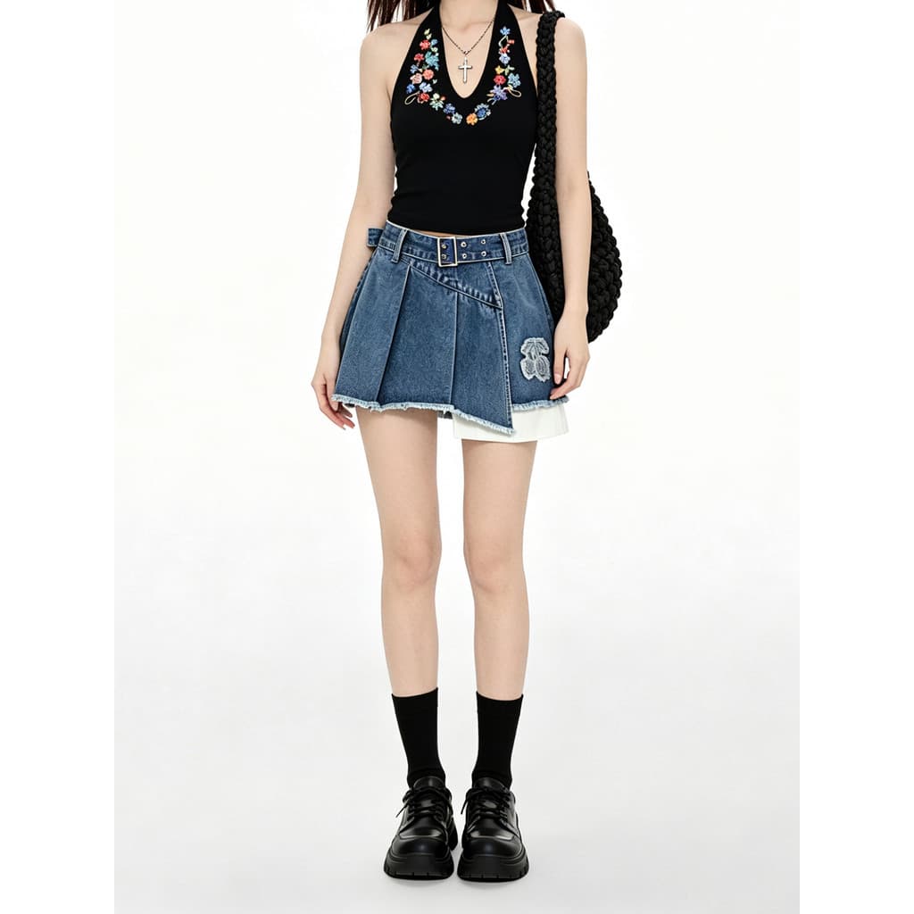 VERUMI americano quente menina Irregular Denim saia feminina 2026 novo estilo verão cintura alta mais magro olhar a linh