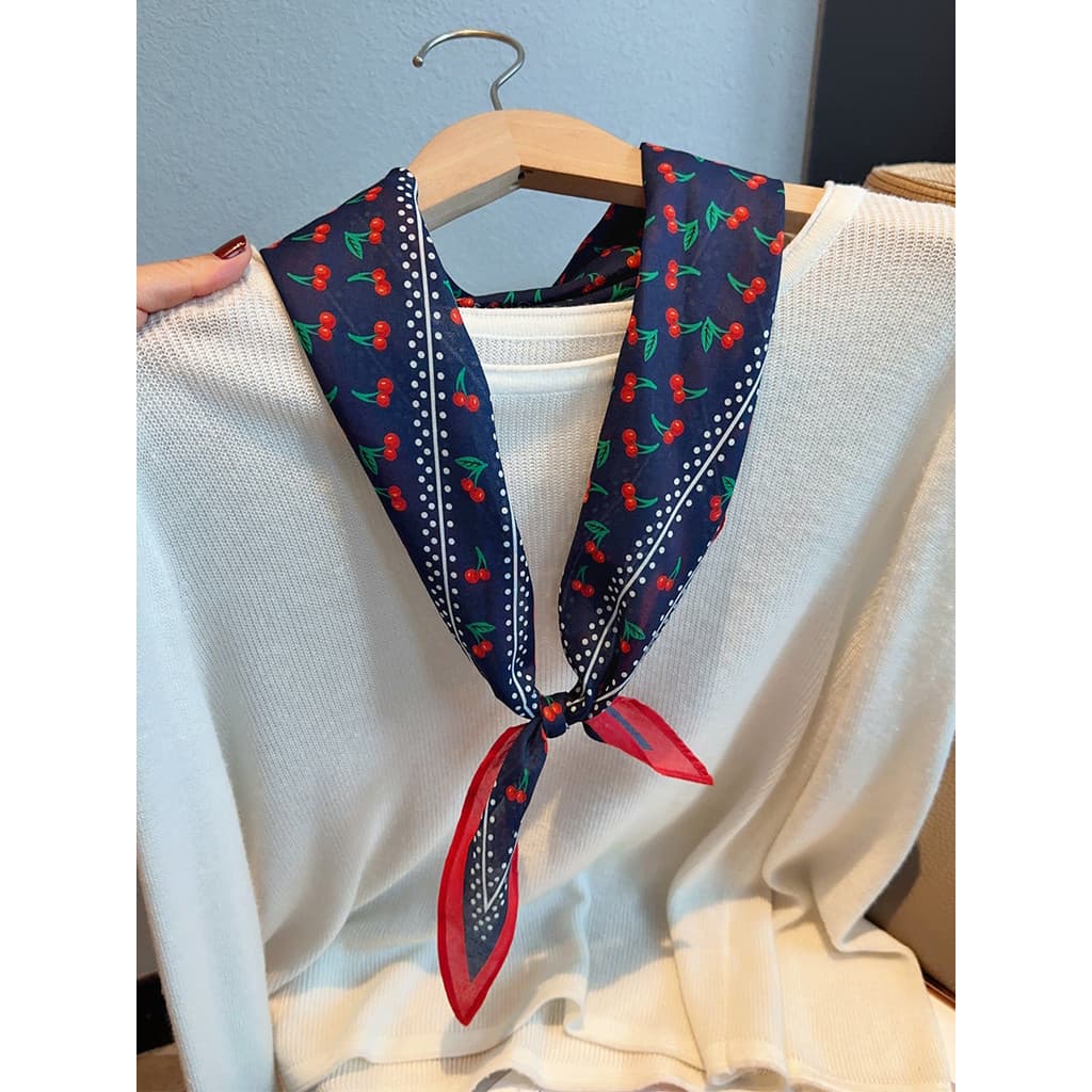 Japonês bolinhas cereja longo listrado lenço de seda puro algodão diamante cachecol cintura decorativa feminino verão Co