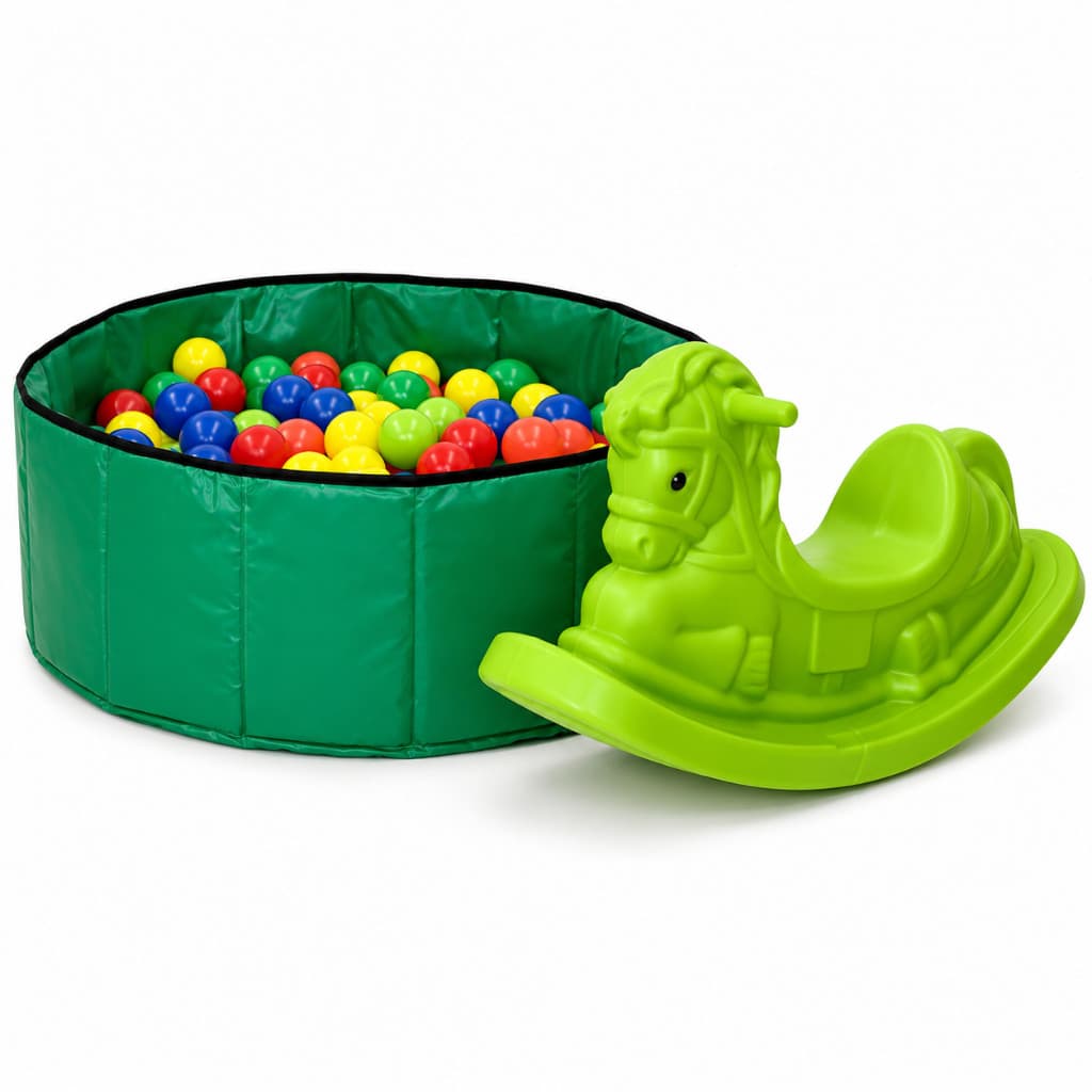 Kit Playground Infantil Piscina de Bolinhas + 100 Bolinhas + Gangorra Cavalinho Presente Lúdico