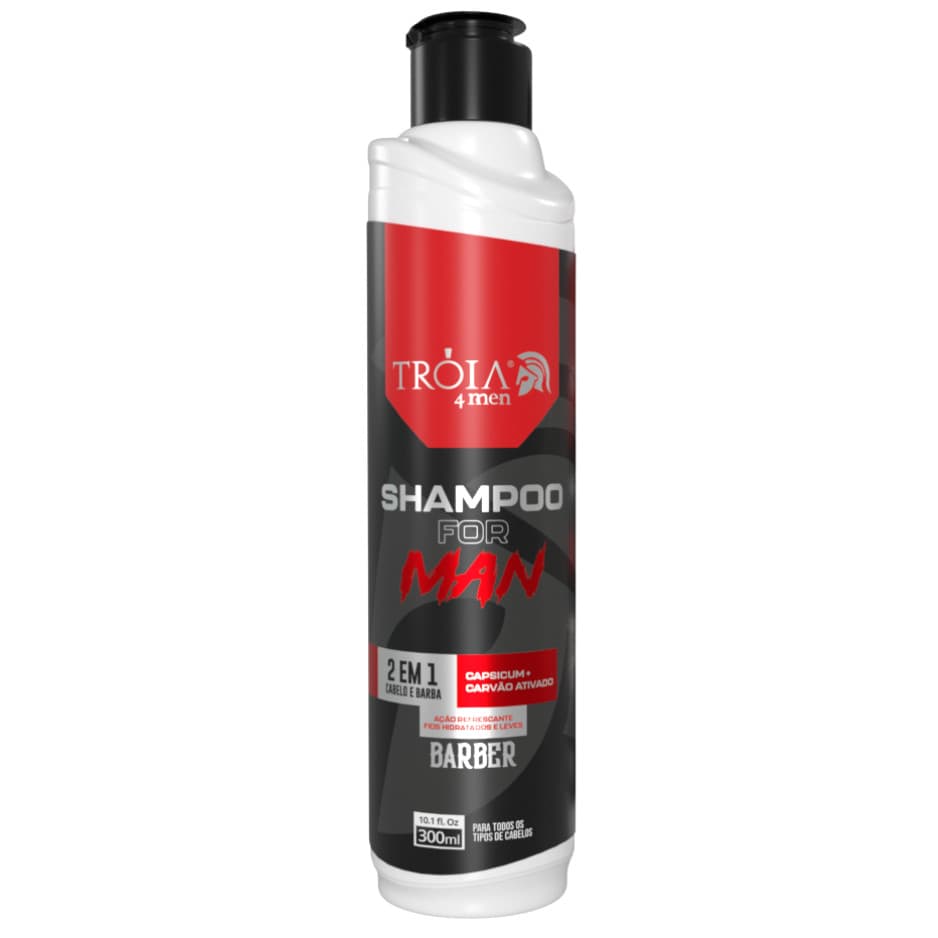 Shampoo 4Man 300ml Com Capsicum e Carvão Ativado - Tróia Hair Cuidado para Cabelo e Barba
