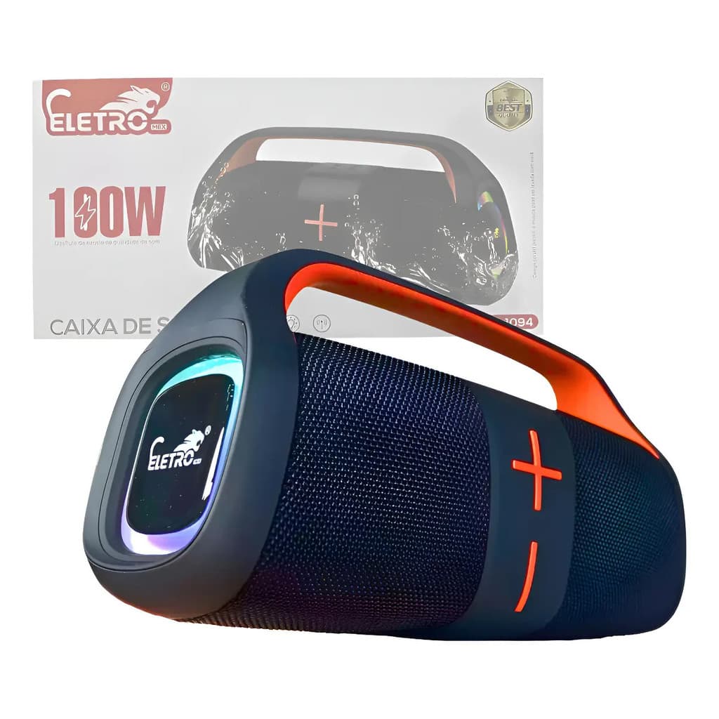 Caixa De Som Bluetooth Portátil À Prova D'agua 100w Bass Led - Única