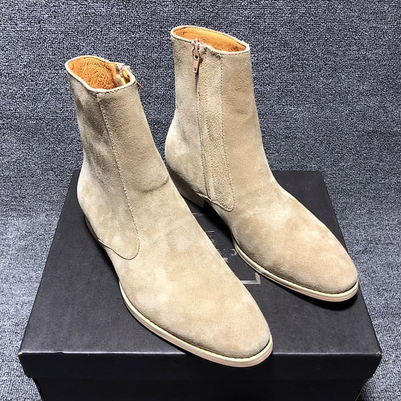 CHELSEA Botas Curtas Masculinas Botas Martin CHELSEA BOOT Britânico Off-White Couro Zíper Único Apontado Na Moda