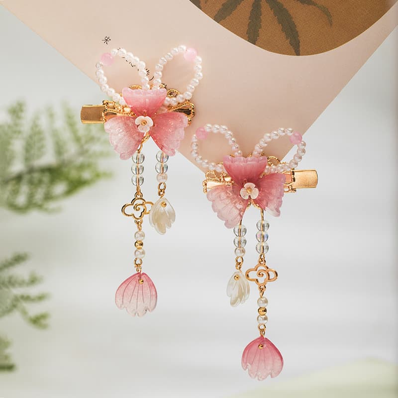 Acessórios de cabelo antigos rosa bonito par infantil clipe Hanfu cocar cavalo rosto saia acessórios grampo de cabelo cl