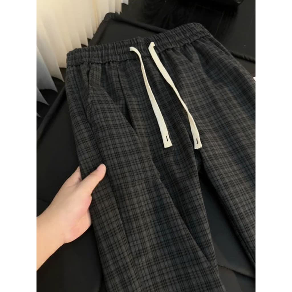 Cinza gelo seda de secagem rápida calças xadrez homens verão legal respirável calças Machete vintage americano Retro cal