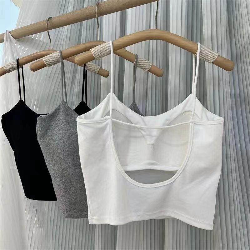 Nova camisola feminina Base de jogo interno linda volta sem mangas curto topo com almofada no peito de uma peça copo fix