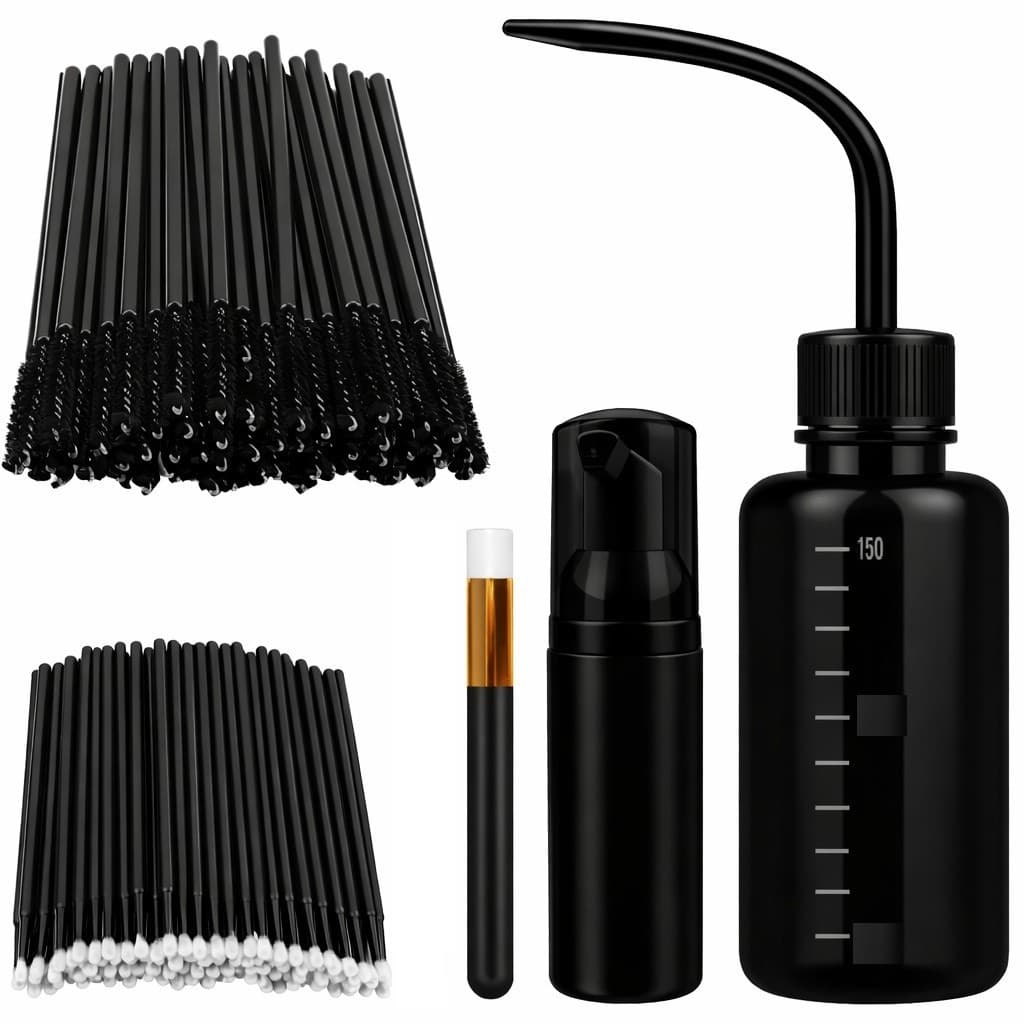 Kit Pump Pisseta Pincel Escovinha e Microbrush - Kit Limpeza Cilios Extensão Profissional Black