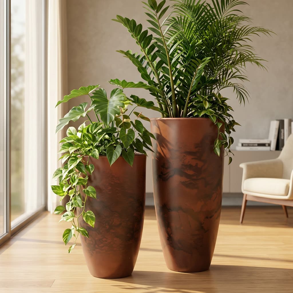Kit 2 Vasos Ibiza Bojo Slim M e G Grande Alto Luxo Marmorizado Decorativo para Plantas