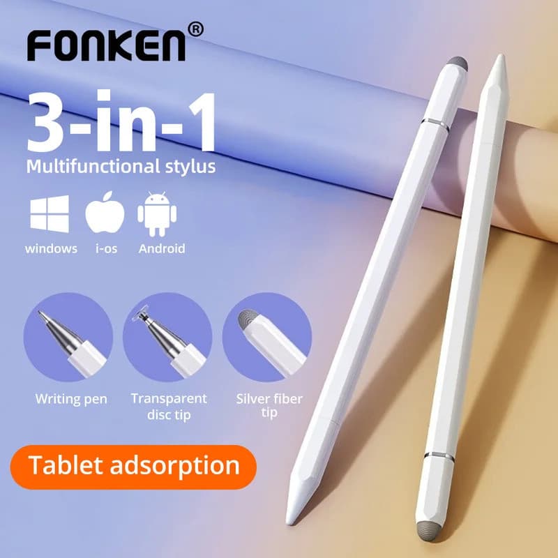 Caneta Stylus Capacitiva Universal Fonken 3 em 1 com Adsorção Magnética para Telas Touch e Tablets