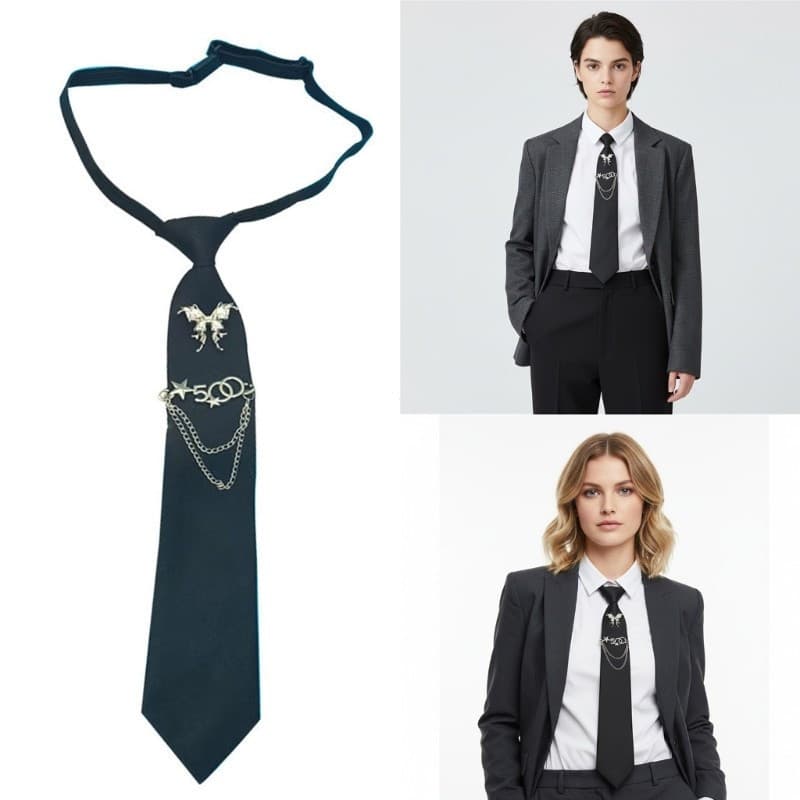 ASHLUYAK Punk Pré Amarrado Laços Pretos Com Corrente De Metal Borboleta Para Mulheres Meninas Camisa Normal Ou Blusa Uni