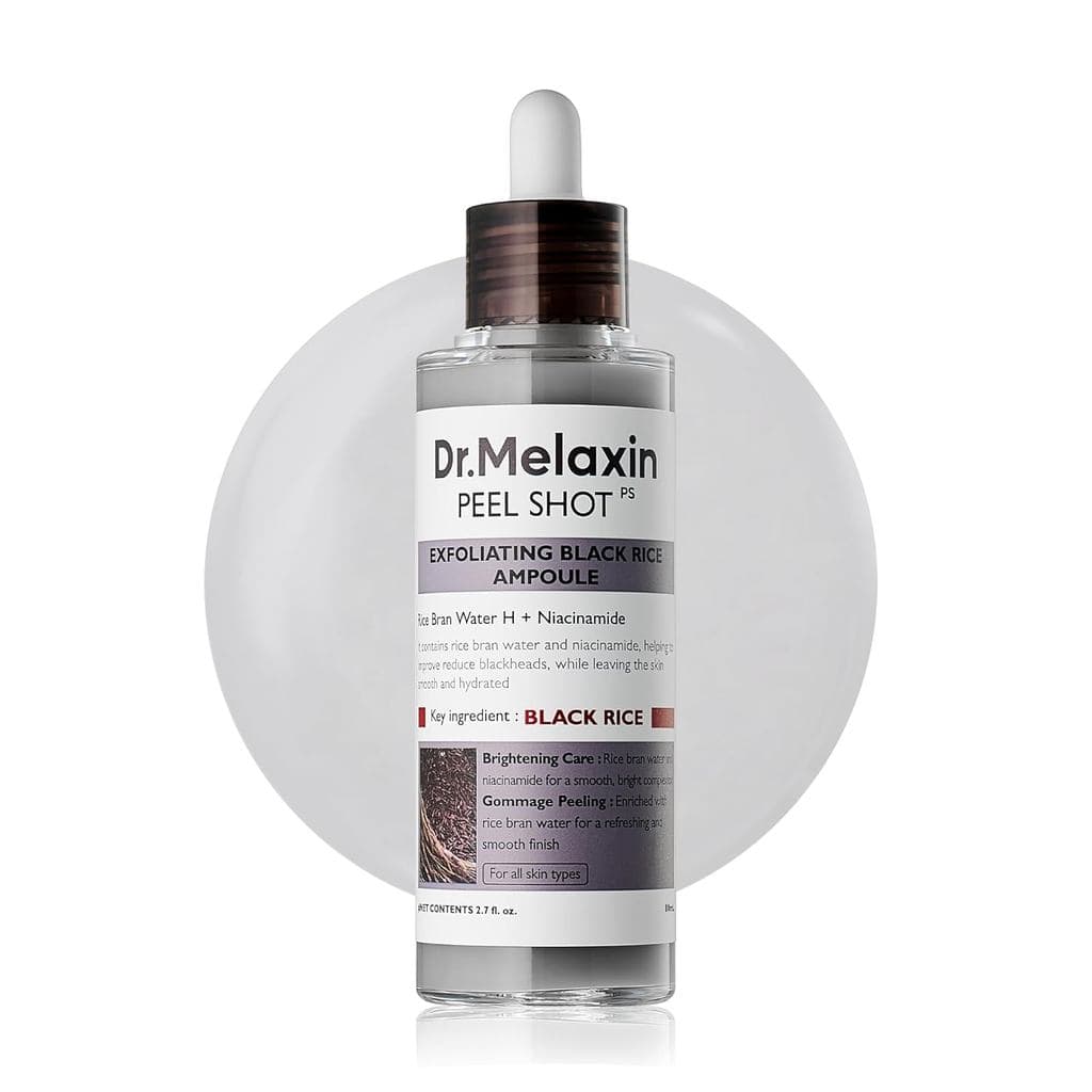 Dr.Melaxin Peel Shot Ampola Esfoliante de Arroz Preto 2.7 fl.oz - Sérum de Água de Arroz com AHA, BHA e Niacinamida para
