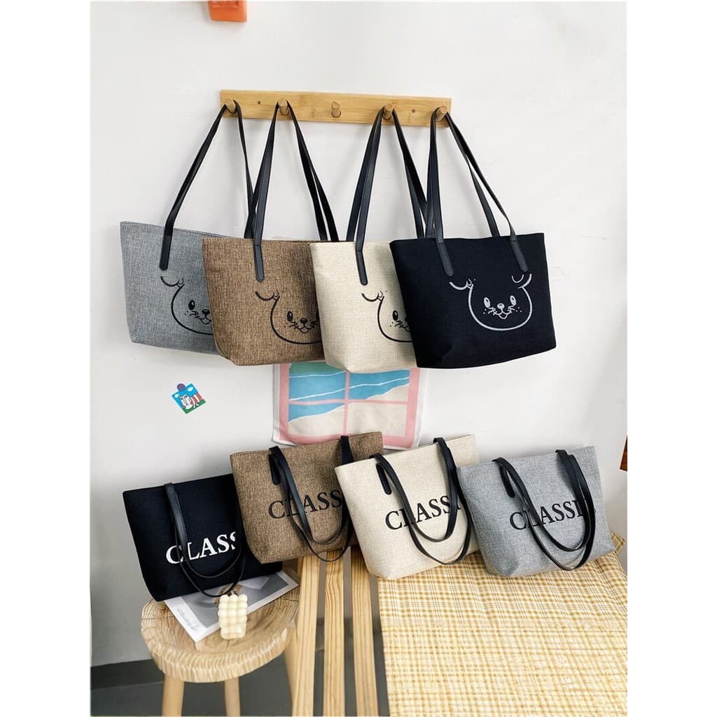 Grande capacidade sacola feminina novo estilo lona bolsa de ombro simples carta moda Commuter bolsa