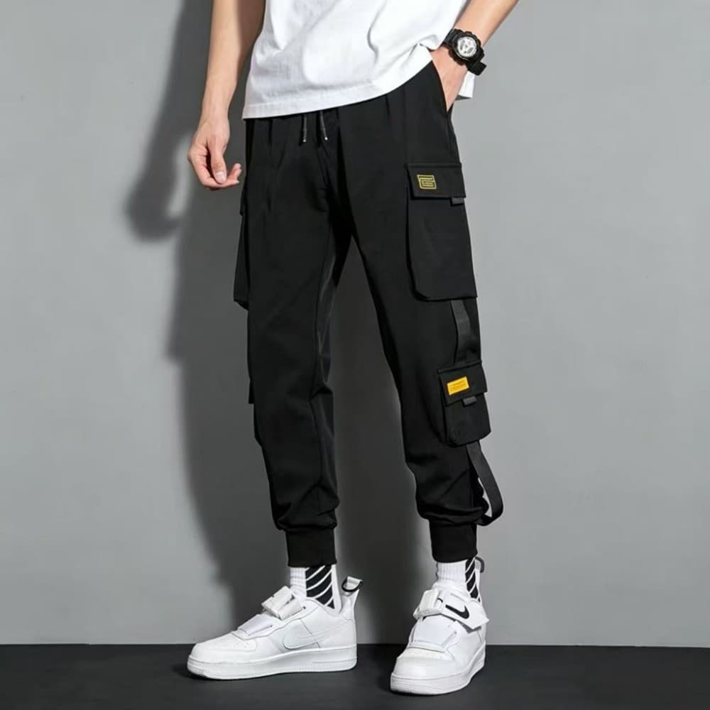 Macacão masculino estilo rua, Design com vários bolsos, cintura ajustável