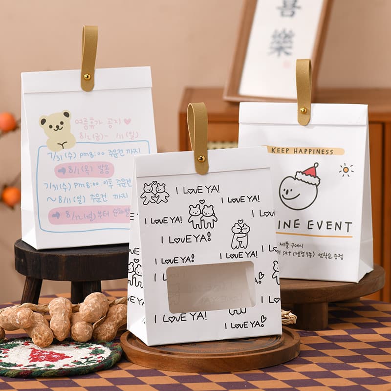 Estilo coreano fresco janela embrulho saco de papel biscoito floco de neve crocante Nougat saco doces lanche presente sa