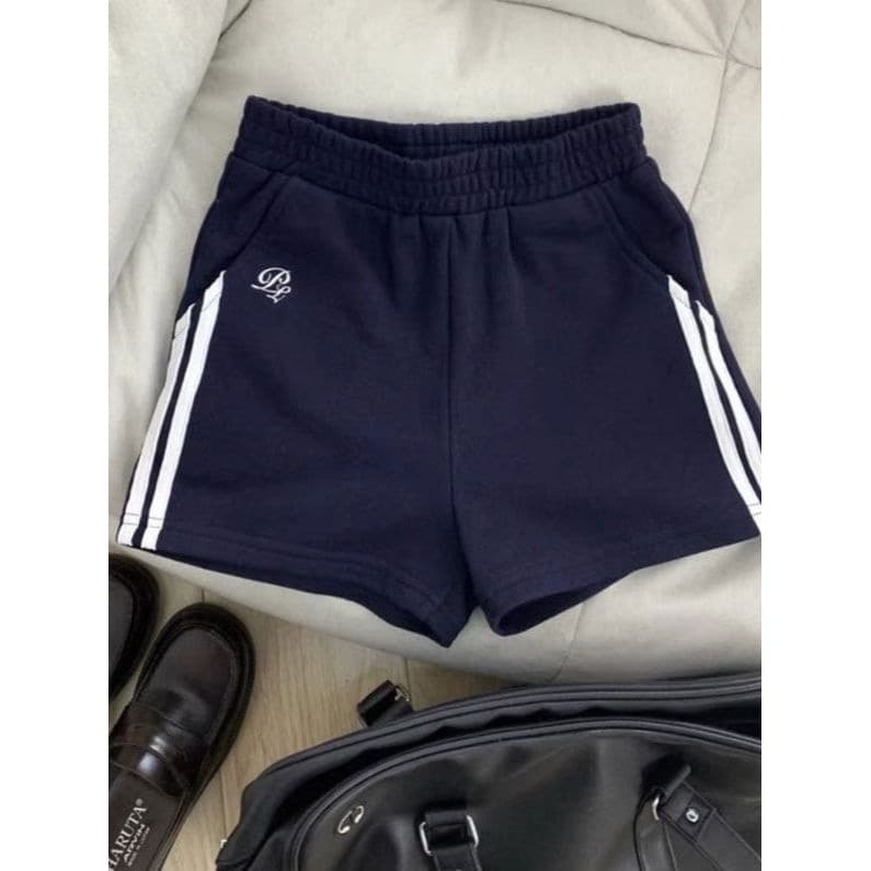 Americano azul marinho listrado esportes Shorts feminino Casual solto All-Match estudante verão correndo cintura alta em
