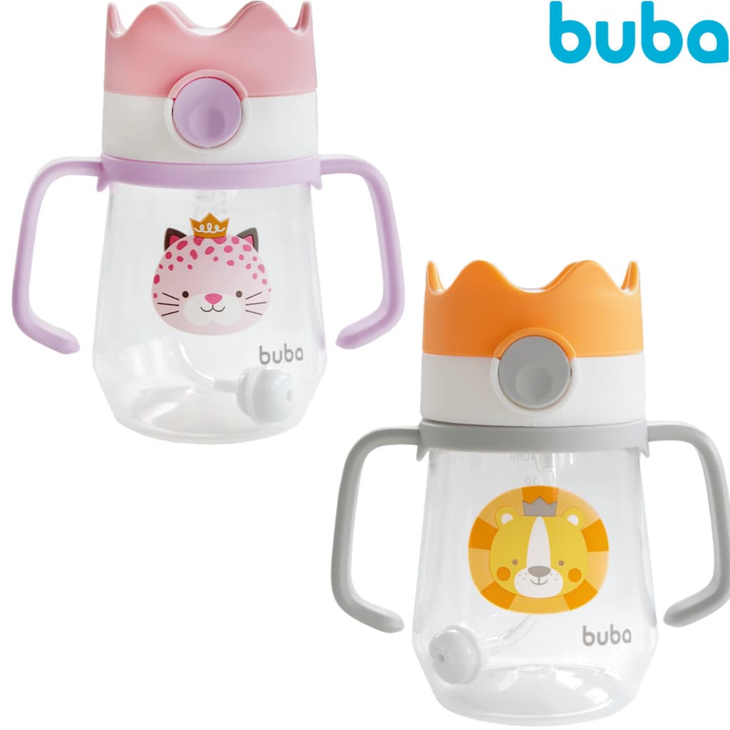 Copo com Canudo Coroa Buba  para Bebê Infantil Antivazamento Para Introdução Alimentar Diversos Modelos Menina e Menino