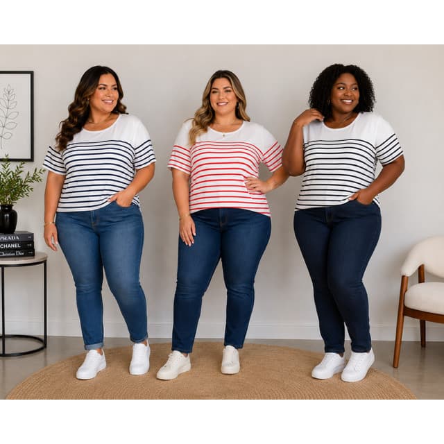 BLUSA LISTRADA FEMININA PLUS SIZE VISCOLYCRA