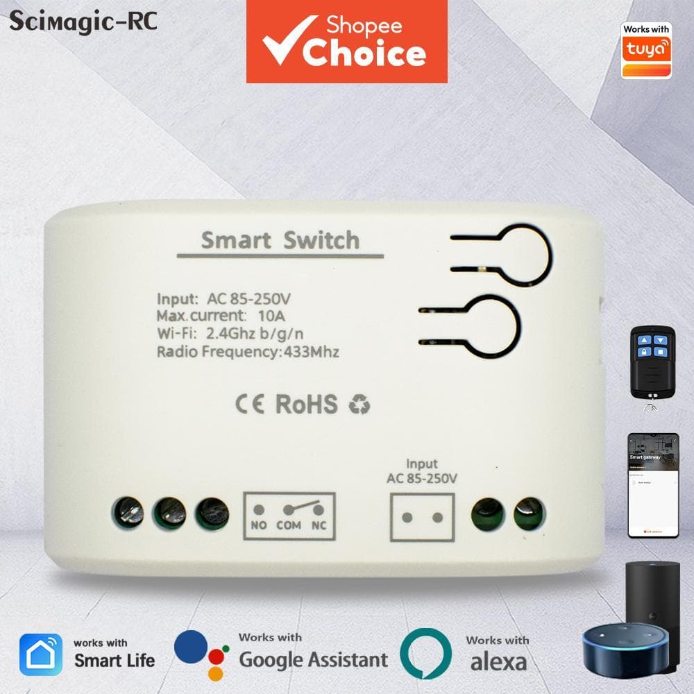 Módulo de Interruptor Wifi sem Fio para Controle Remoto Inteligente Tuya, Receptor RF 10A 85-250V 220V, Compatível com