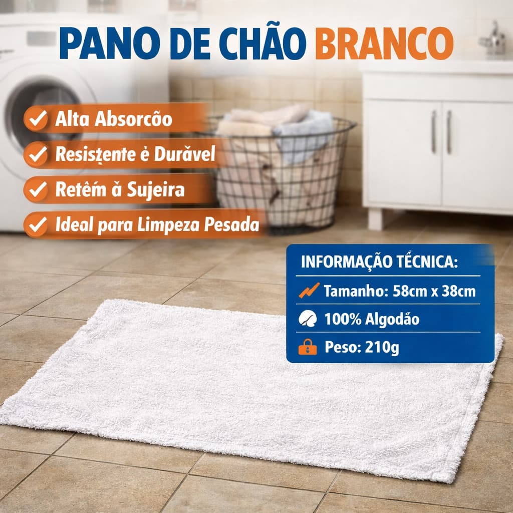 Pano de Chão Branco Grande 58x38cm Alta Absorção Limpeza Pesada pano absorvente