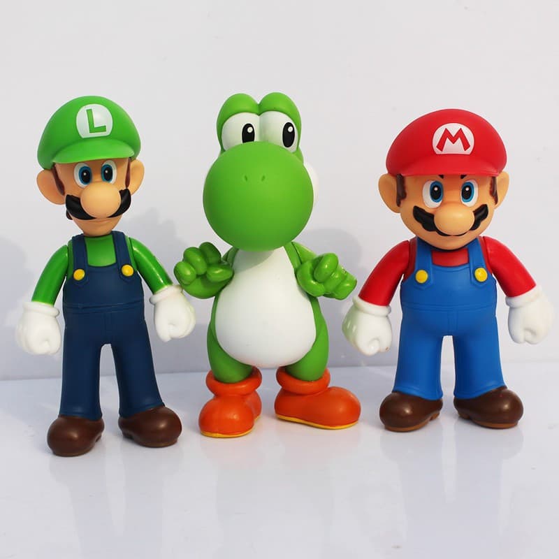 Conjunto de 3 peças, 10 cm, jogo japonês Super Mario Brothers, figuras móveis de PVC da versão Q do Yoshi e do Luigi, us
