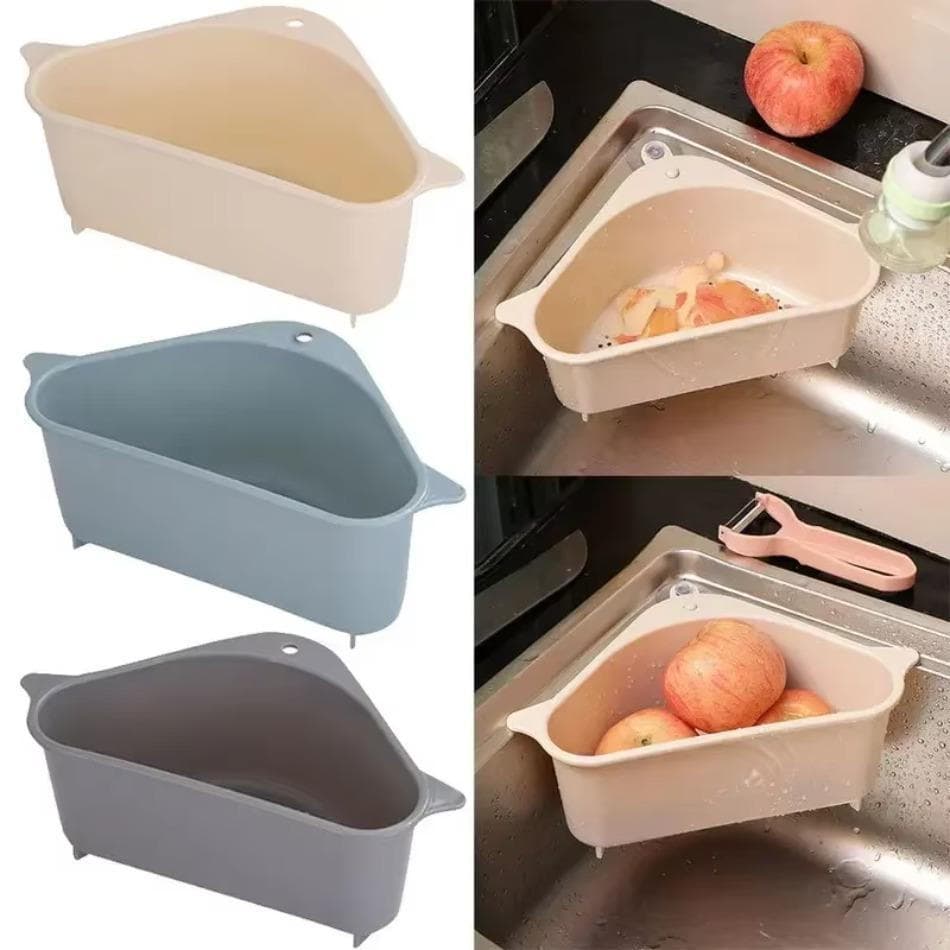Filtro De Pia Triangular Dreno Frutas Vegetais Escorredor Cesta Ventosa Esponja Rack Armazenamento Ferramentas Cozinha P