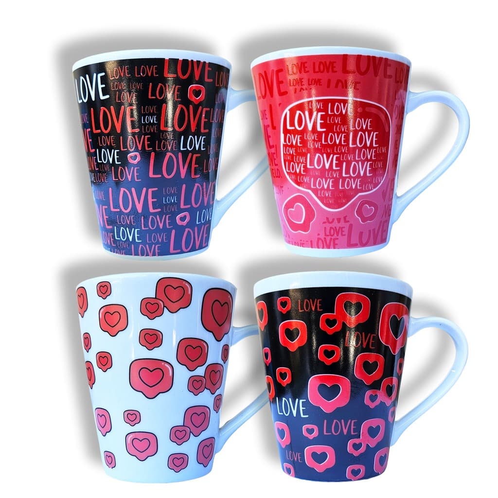 Canecas de porcelana decorada, cônica, 290 ml, xícara, café, chá, Col3-Amor