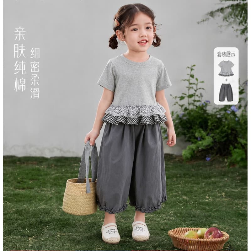 Crianças crianças roupas meninas ternos 2026 novo estilo verão versão coreana moda renda de manga curta camiseta calças