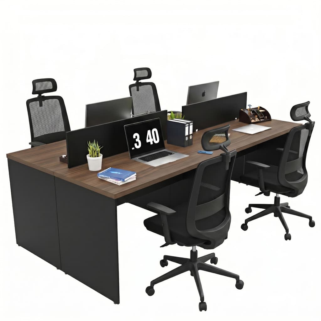Conjunto Estação de Trabalho 4 Lugares Com 4 Cadeiras De Escritório Ergonômicas