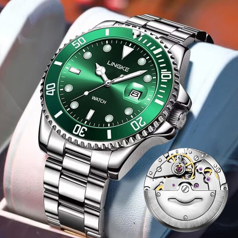 Relógio de Mergulho LINGKE Green Giant 30m à Prova d'Água para Homens, Relógio de Aço Inoxidável VWC6
