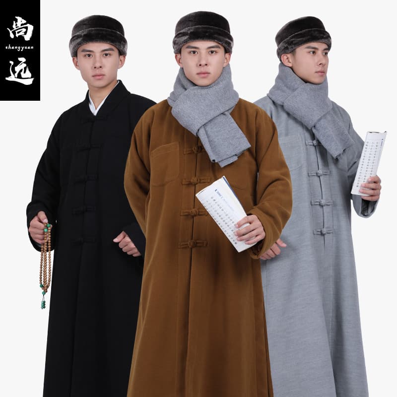 Shangyuan forro de lã de lã casaco médio Changjia casaco azul colete quente monge roupas de manga monge forro de lã cole