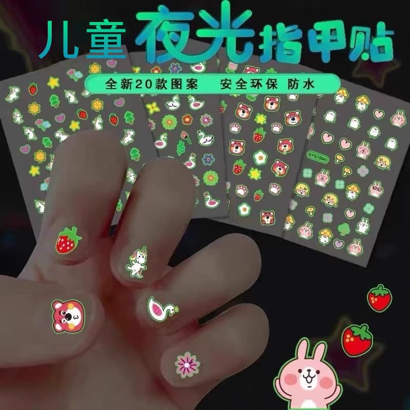 3D crianças dos desenhos animados coelho luminoso adesivos de unhas princesa bebê à prova dwaterproof água adesivos de u