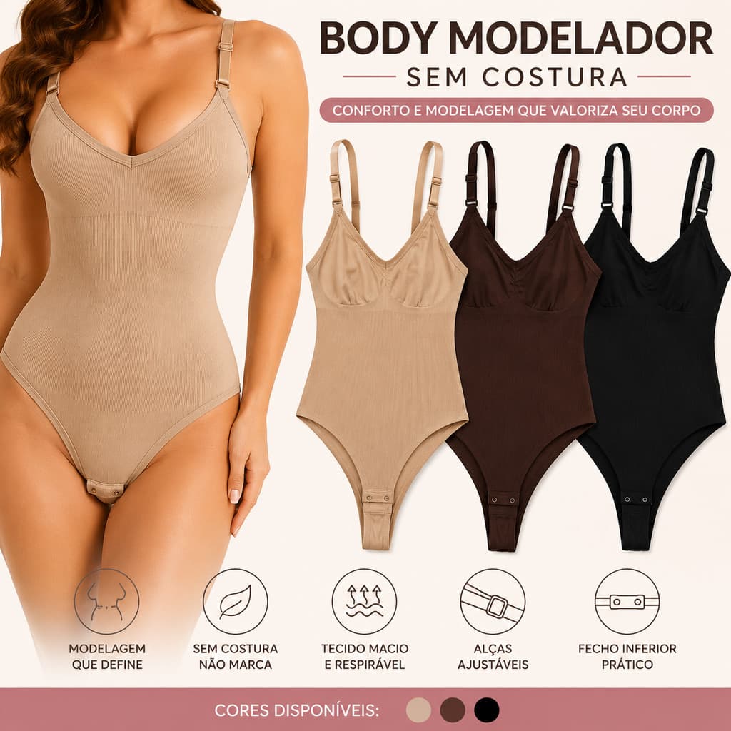Body Modelador Feminino Alta Elasticidade Sem Costura Modela o Corpo