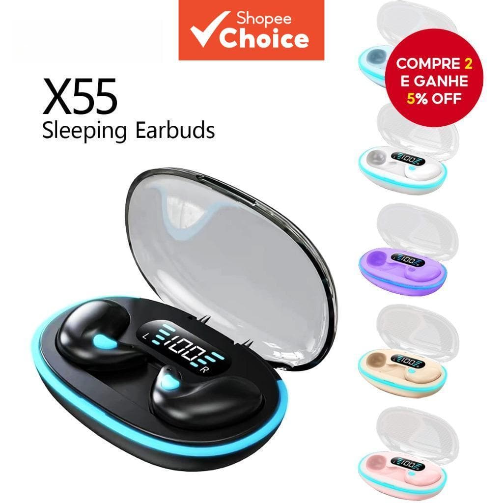 Fones De Ouvido X55 Para Dormir Sem Fio Bluetooth Invisíveis Mini Silicone Macio Confortável Intra-Auricular Hi-Fi Estér