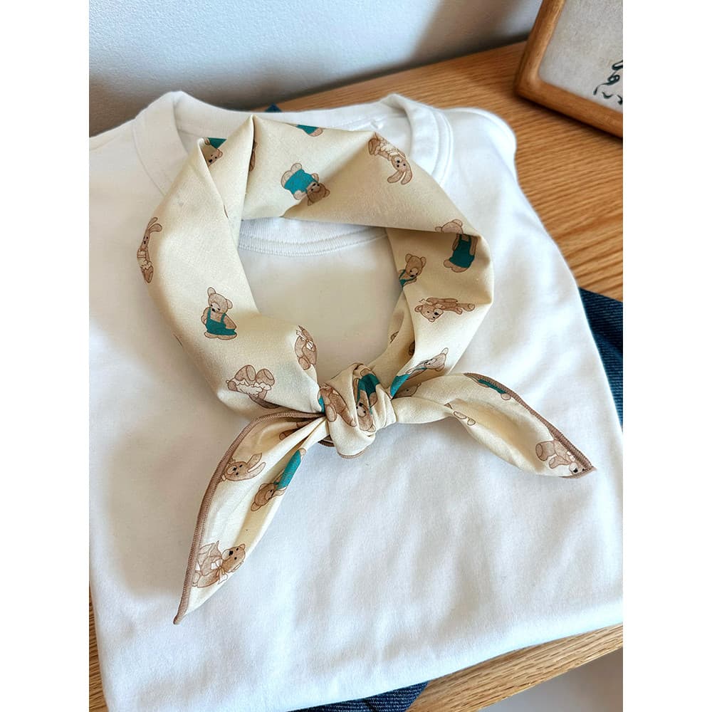 Versão coreana primavera verão novo estilo puro algodão bonito urso lenço quadrado lenço de seda faixa de cabelo lenço d