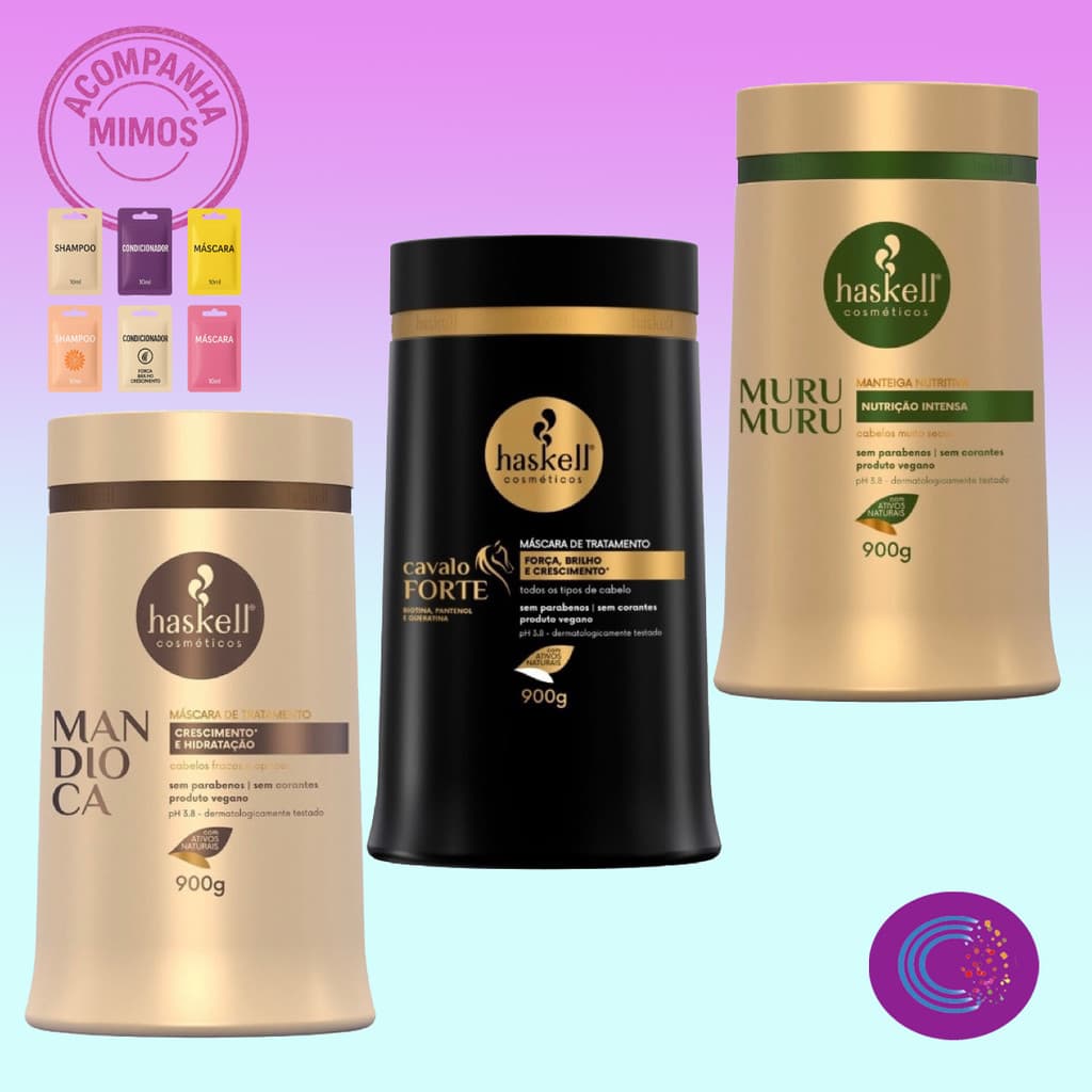 Kit Haskell Mascaras Cavalo Forte+ Mandioca +Murumuru 900G