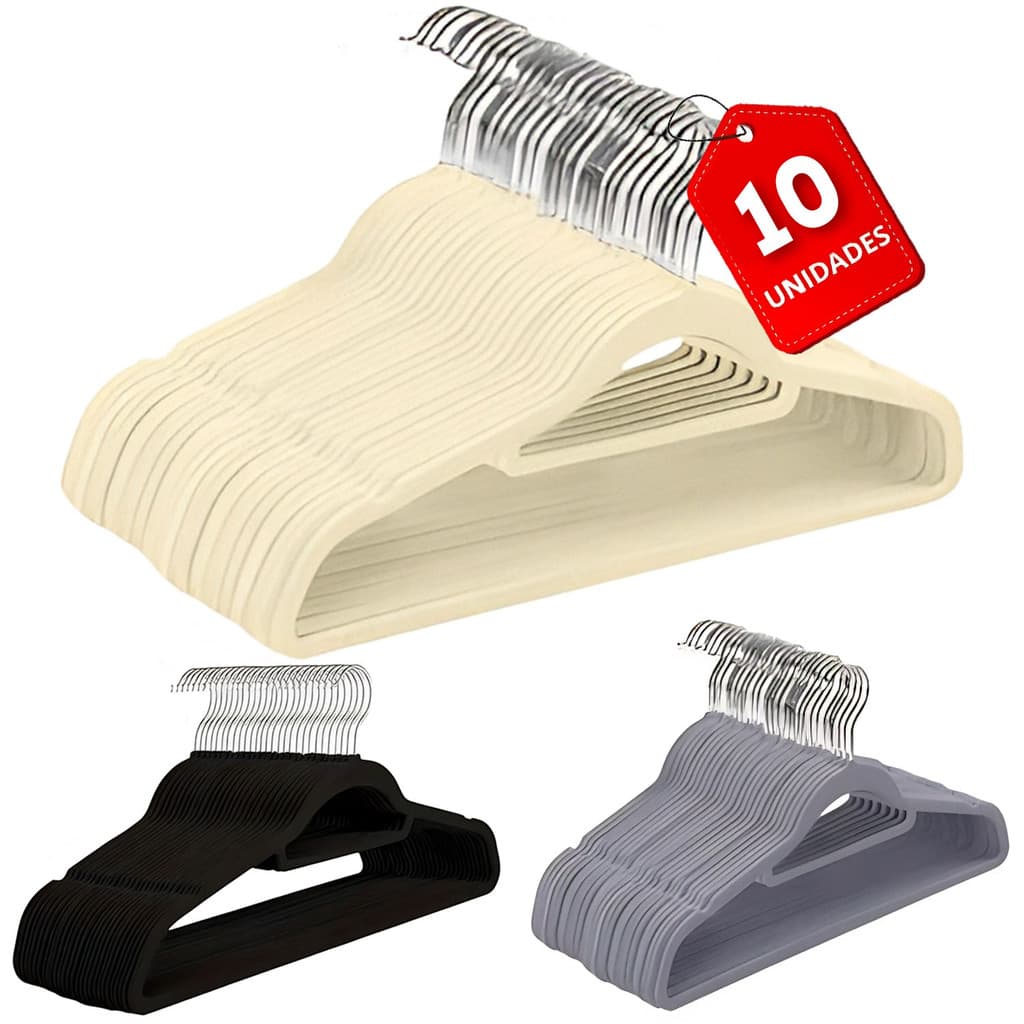 Conjunto 10un Cabide Veludo Slim Sem Costura Adulto Antideslizante 42cm