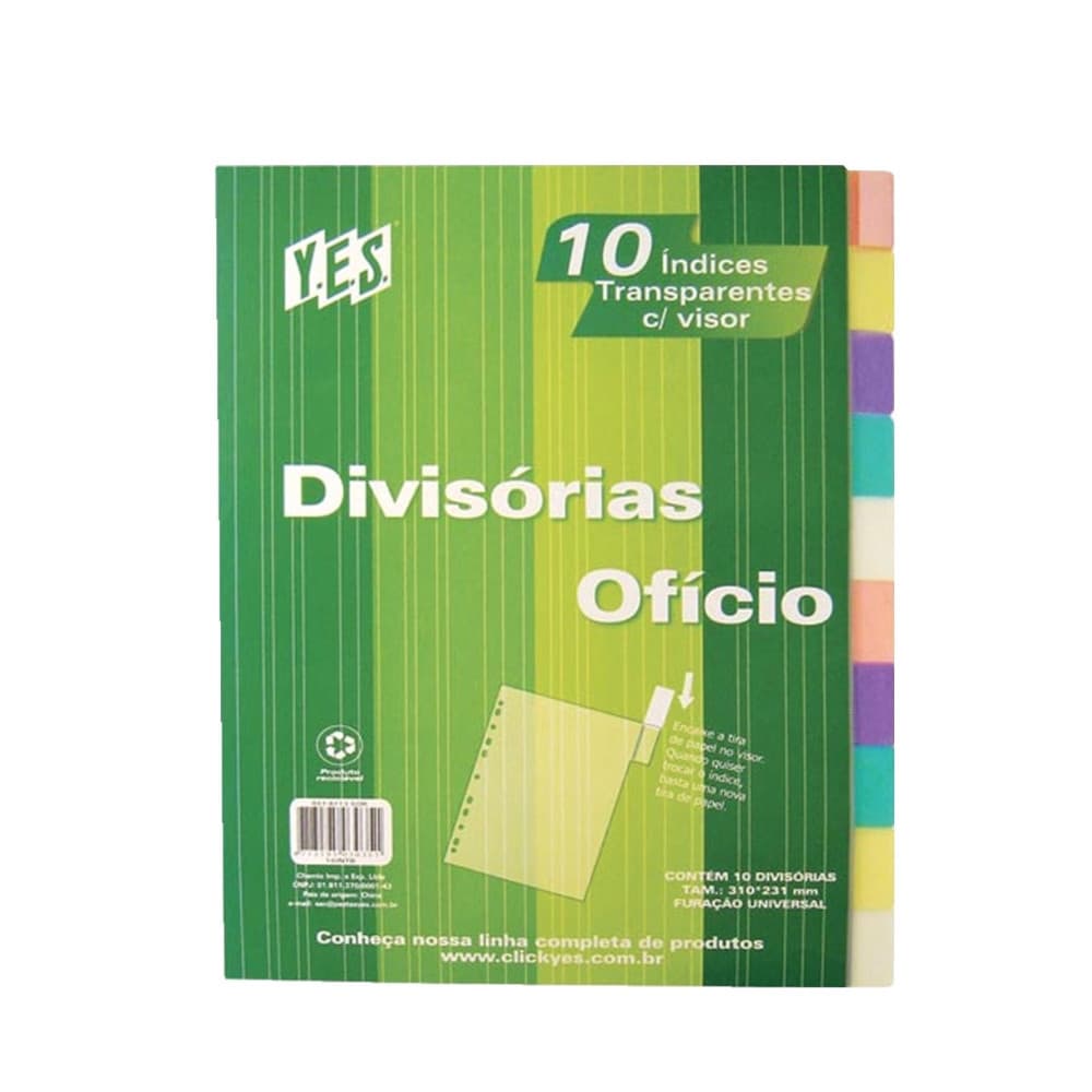 Divisória para Fichário Ofício Yes 10 Divisões C/Visor Color