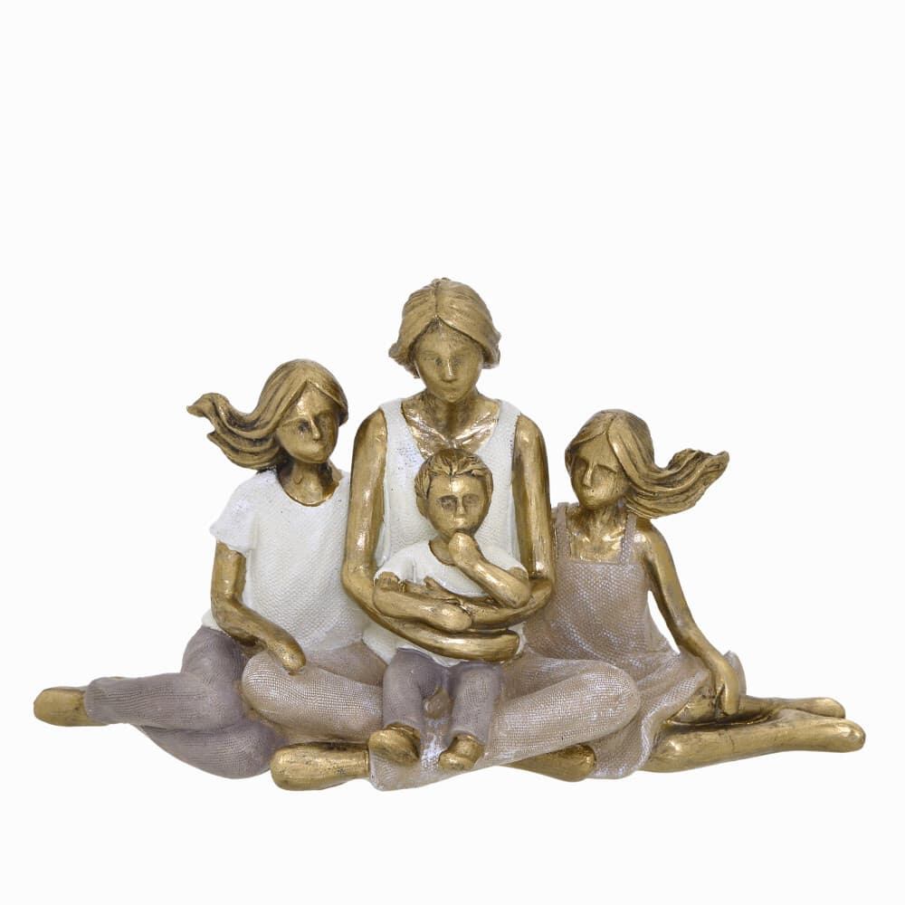 Escultura Estatueta Estátua Mãe Três Filhos Meninas Menino Decorativa Casa Sala Quarto Escritório Família Mesa Enfeite