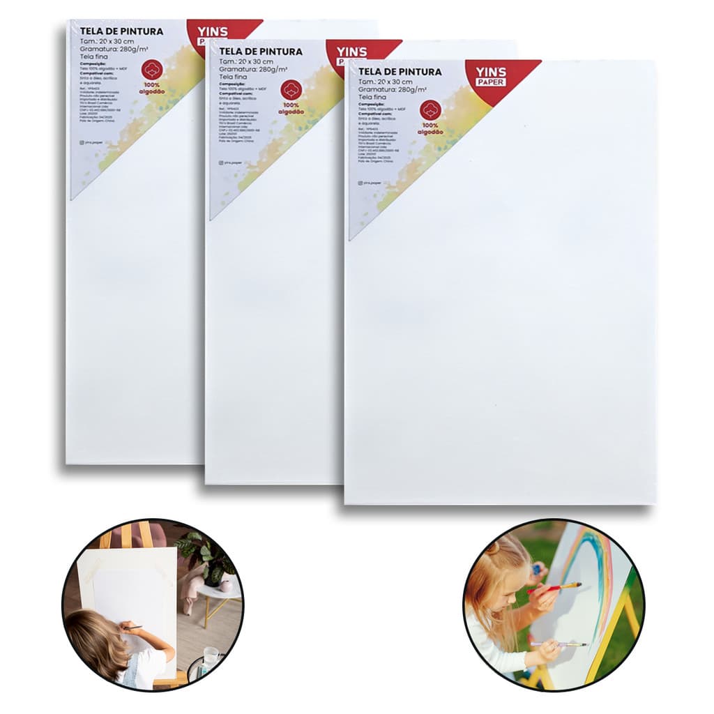 Kit 3 Telas de Pintura Fina 20x30 100% Algodão Pronta