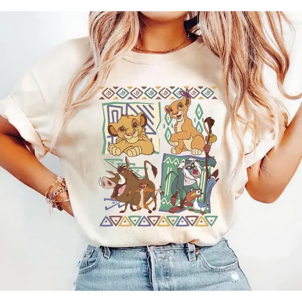 Camiseta Masculino Feminino Fofo Branco Camisa Retro 90s Lion King Simba e Timon Algodão Premium