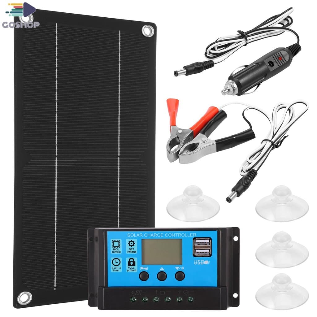 Kit De Painel Solar De Silício Monocristalino , Carregador De Bateria Eficiente De 600 Watts Com Clipe E Controlador 100