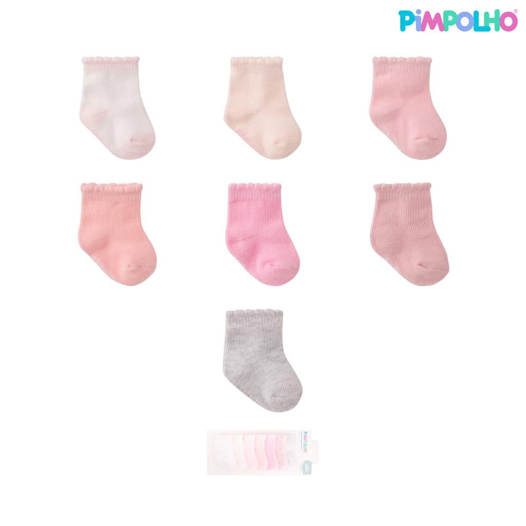 Kit 7 Pares Meia Lisa Semaninha Bebê Pimpolho Prematuro RN 0-6m Menina