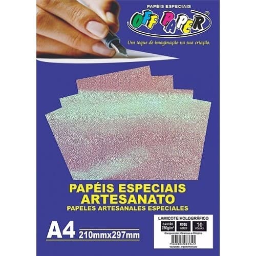 Papel Laminado A4 250g Holográfico Rose Gold Lamicote Off Paper - 10 Folhas 250 gramas offpaper
