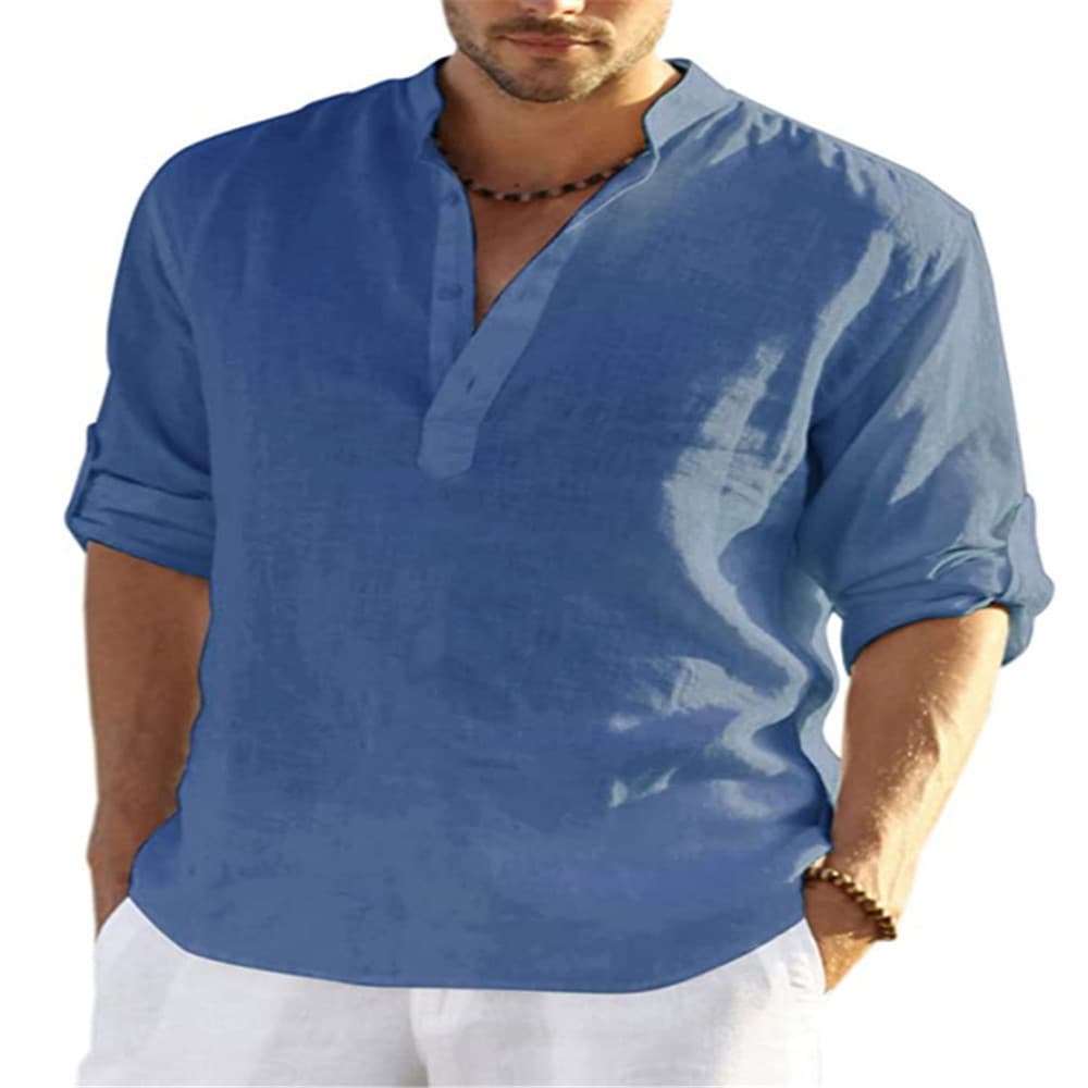 Camisa Masculina Solta Cor Sólida Manga 3/4