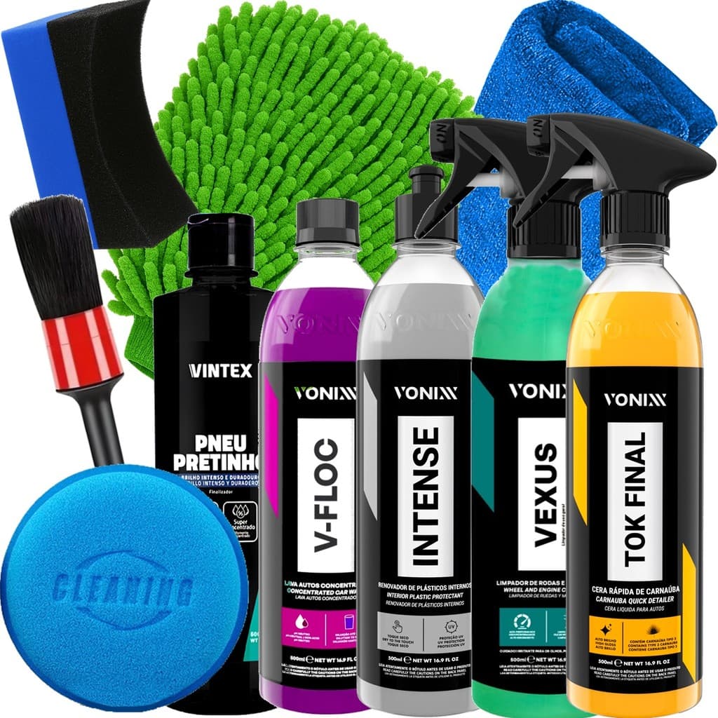 Kit Lavagem Shampoo V-floc Cera Tok Final Intense Pneu Pretinho Vexus Vonixx