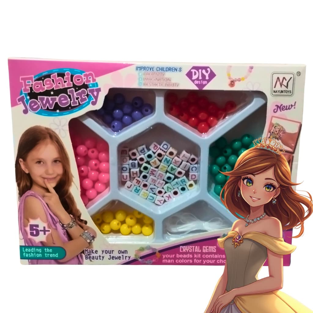 Kit Miçangas Infantil Garota Fashion Princesa 100+ Peças Coloridas para Pulseiras e Colares Criativos Meninas 6+ Anos