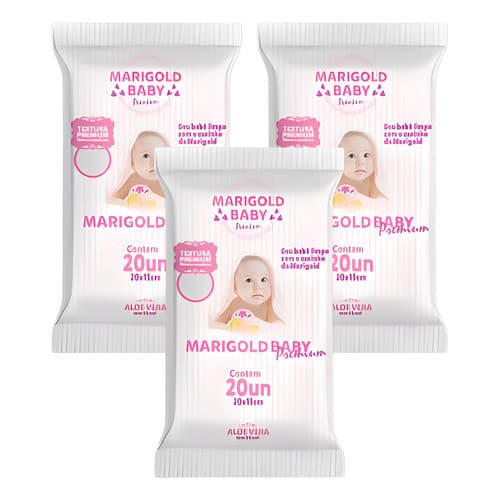 Kit 3 Lenços Umedecidos Marigold Pocket - 60 Unidades (Escolha a Cor)
