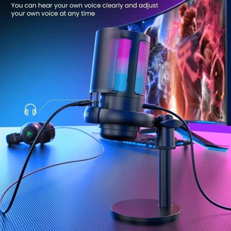 Microfone Gamer Condensador Podcast Alta Sensibilidade Rgb Microfones e Gravadores